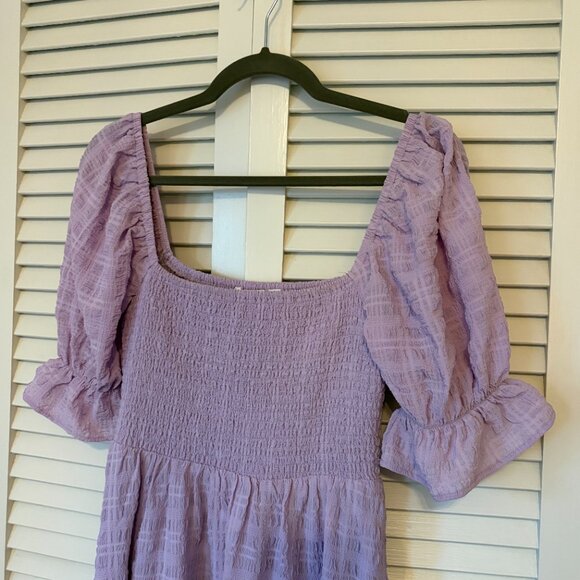 Altar'd State Magnolia Midi Dress purple puff sleeves medium EUC - Picture 3 of 8